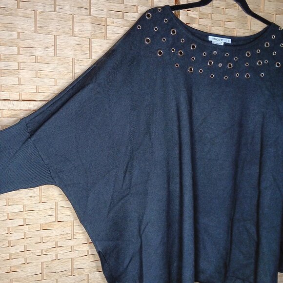 Chico's Grommet Scoop Neck Long Sleeve Sweater Rayon Blend Relaxed Batwing L 12 - Picture 4 of 12